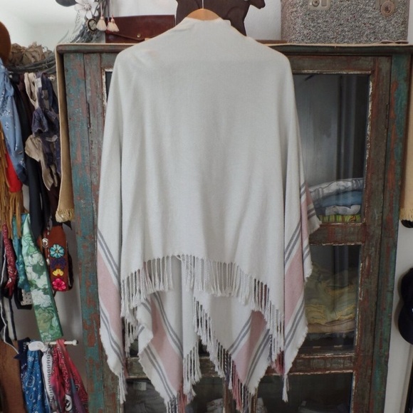 Siizu Causebox COLAB Stripe Poncho Scarf Fringe Shawl - Picture 5 of 8
